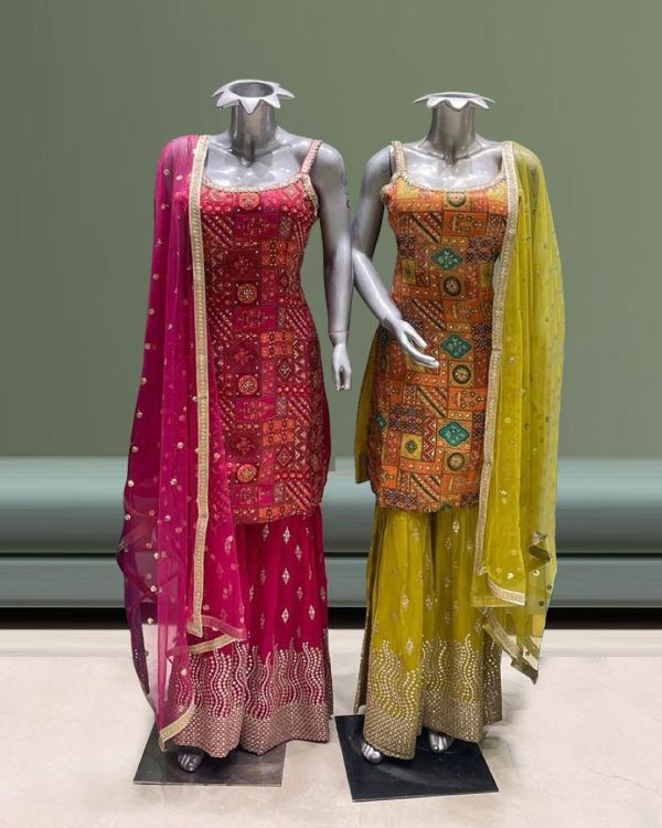 HK 1715 A B DESIGNER PLAZZO SUITS WHOLESALE