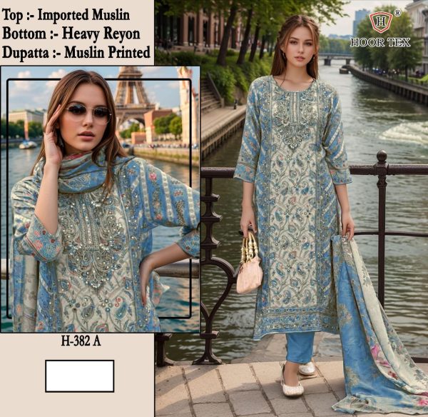 HOOR TEX H 382 A MUSLIN PAKISTANI SALWAR SUITS