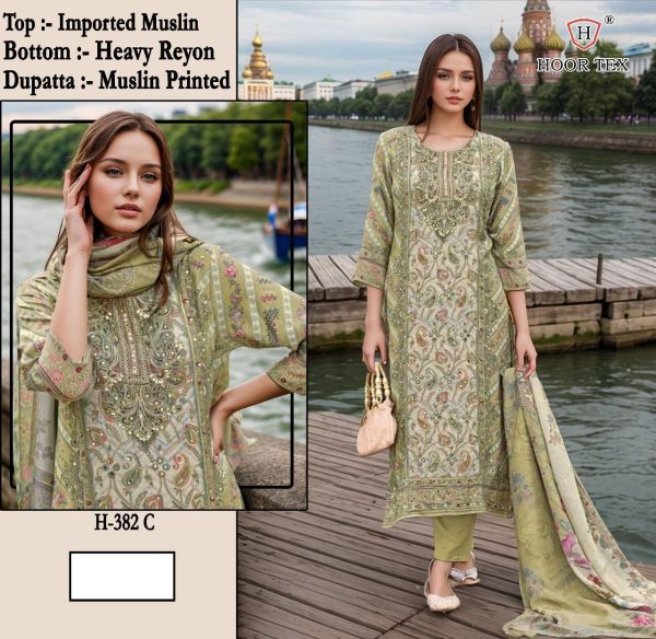 HOOR TEX H 382 C MUSLIN PAKISTANI SALWAR SUITS