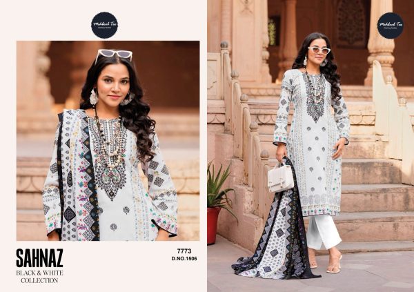 MEHBOOB TEX 1506 SAHNAZ BLACK WHITE COTTON SUITS