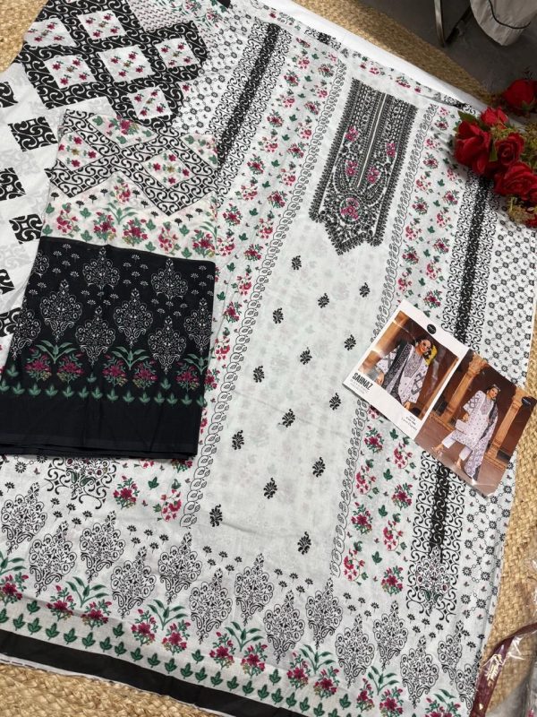 MEHBOOB TEX 1508 SAHNAZ BLACK WHITE COTTON SUITS