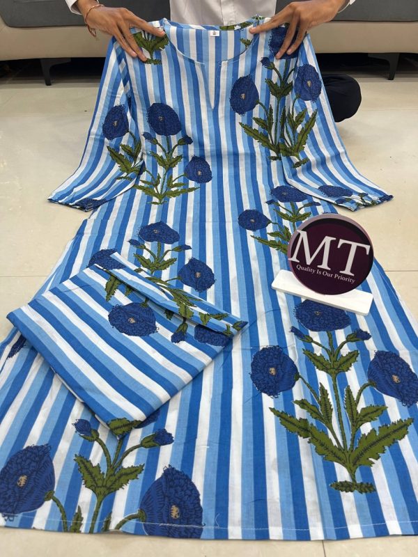 MURTI TRENDS BLUE COTTON CORD SET STYLE KURTI
