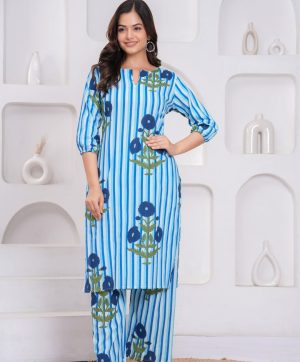 MURTI TRENDS BLUE COTTON CORD SET STYLE KURTI