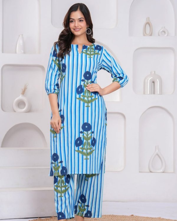 MURTI TRENDS BLUE COTTON CORD SET STYLE KURTI