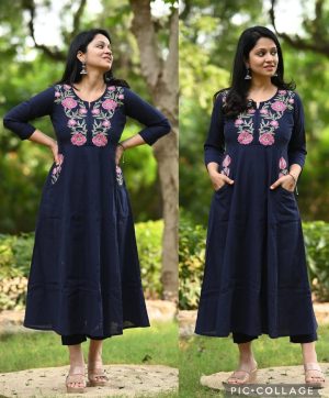 MURTI TRENDS COTTON 2 SIDE POCKET BLUE KURTI