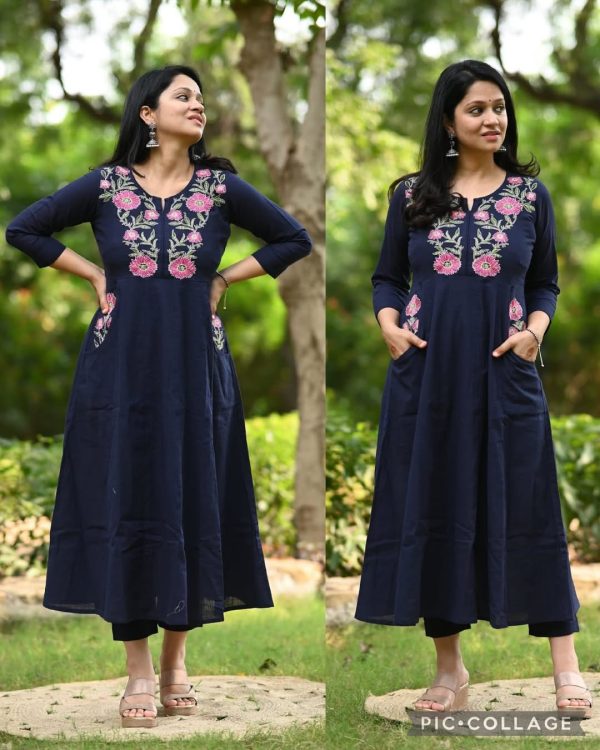 MURTI TRENDS COTTON 2 SIDE POCKET BLUE KURTI