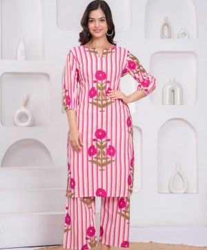 MURTI TRENDS PINK COTTON CORD SET STYLE KURTI