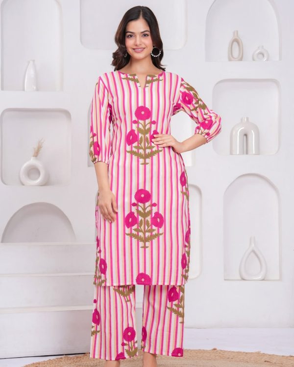 MURTI TRENDS PINK COTTON CORD SET STYLE KURTI