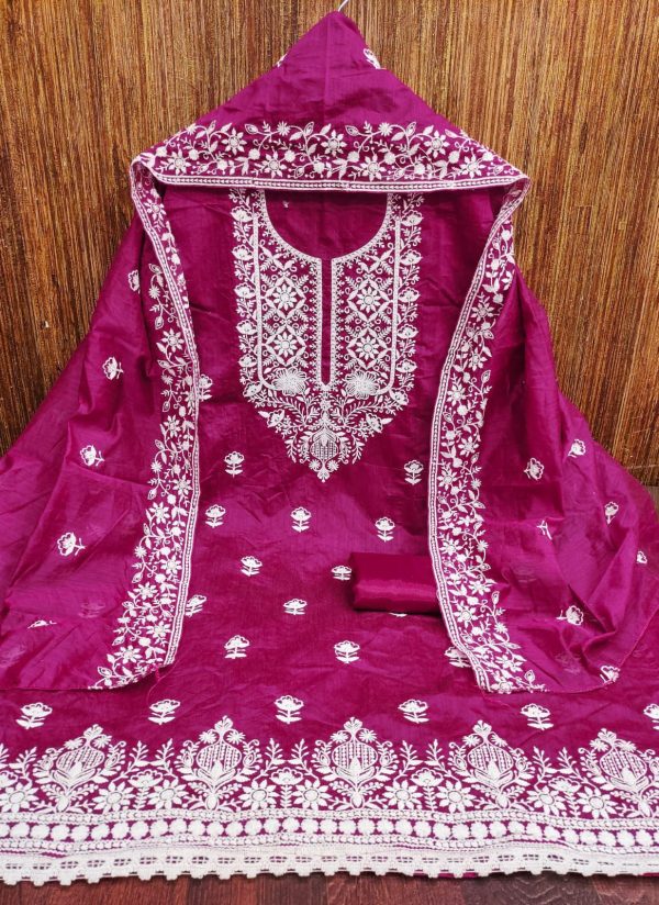 RN SILK MILL HEAVY CHANDERI NECK EMBROIDERED SUITS