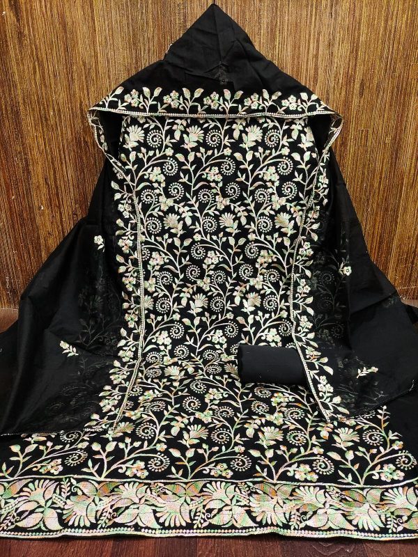 RN SILK MILL HEAVY CHANDERI NECK EMBROIDERED SUITS
