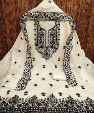 RN SILK MILL HEAVY CHANDERI NECK EMBROIDERED SUITS