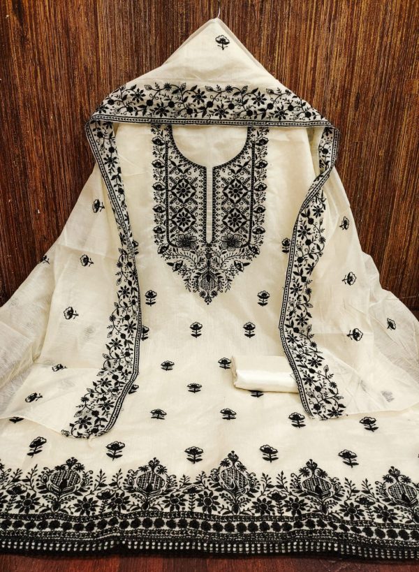 RN SILK MILL HEAVY CHANDERI NECK EMBROIDERED SUITS