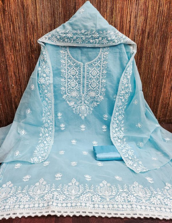 RN SILK MILL HEAVY CHANDERI NECK EMBROIDERED SUITS