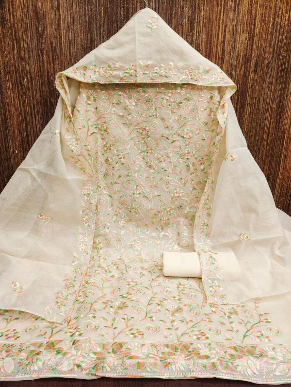 RN SILK MILL HEAVY CHANDERI NECK EMBROIDERED SUITS