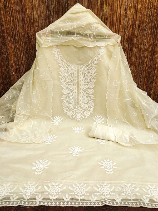 RN SILK MILL HEAVY CHANDERI NECK EMBROIDERED SUITS