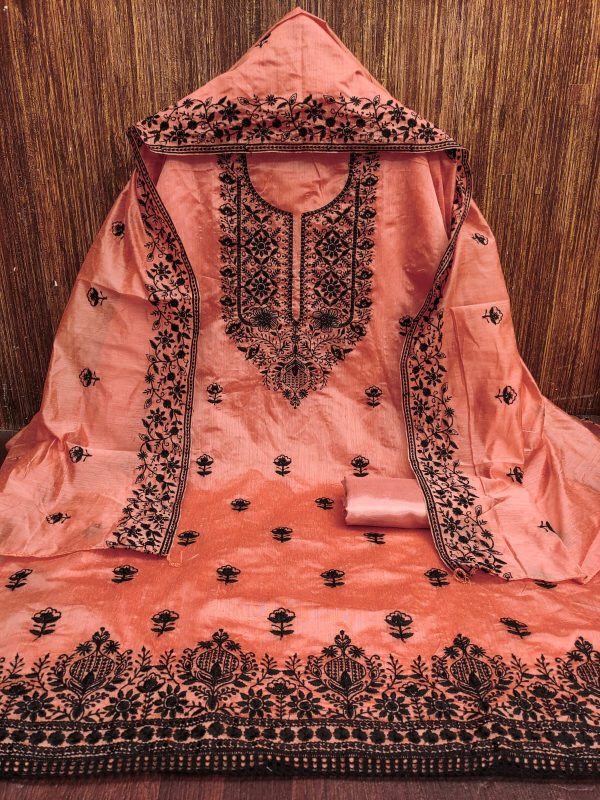 RN SILK MILL HEAVY CHANDERI NECK EMBROIDERED SUITS