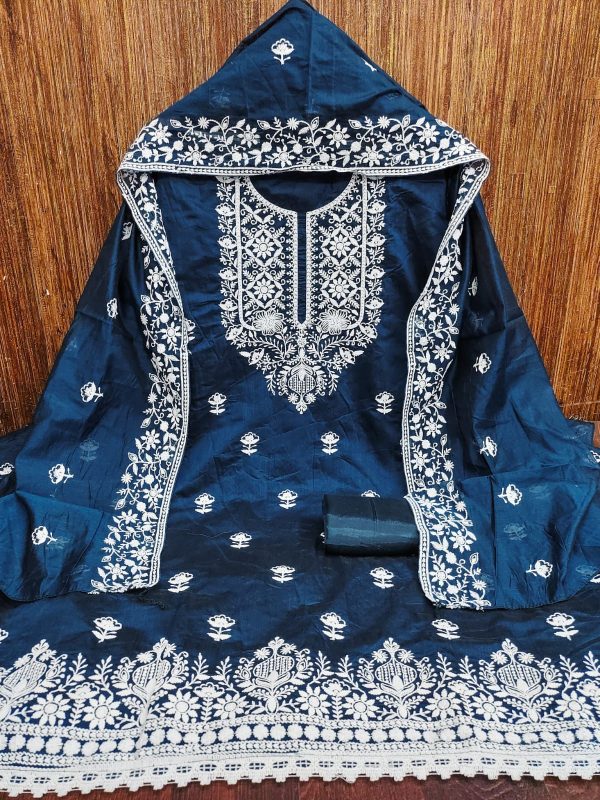 RN SILK MILL HEAVY CHANDERI NECK EMBROIDERED SUITS