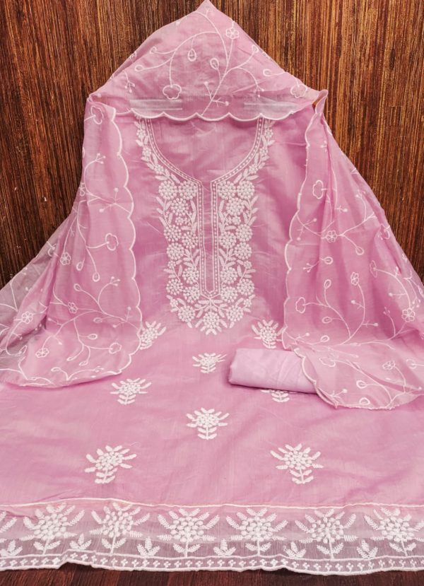 RN SILK MILL HEAVY CHANDERI NECK EMBROIDERED SUITS