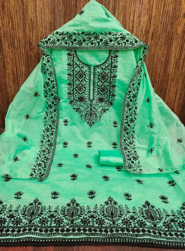 RN SILK MILL HEAVY CHANDERI NECK EMBROIDERED SUITS