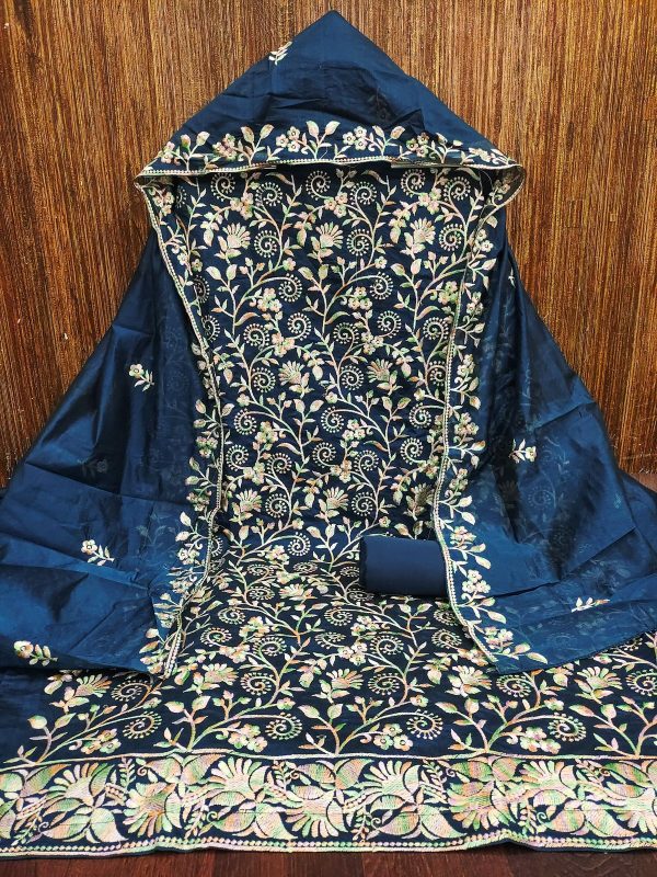 RN SILK MILL HEAVY CHANDERI NECK EMBROIDERED SUITS