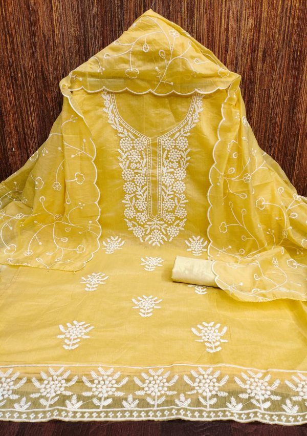 RN SILK MILL HEAVY CHANDERI NECK EMBROIDERED SUITS