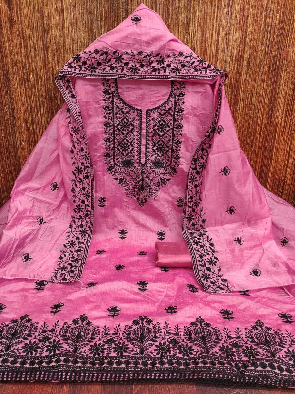 RN SILK MILL HEAVY CHANDERI NECK EMBROIDERED SUITS