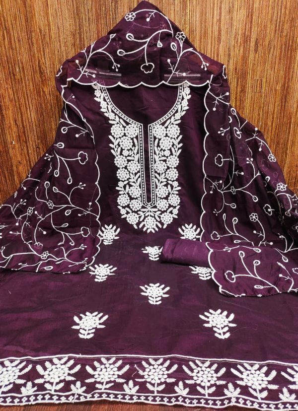 RN SILK MILL HEAVY CHANDERI NECK EMBROIDERED SUITS