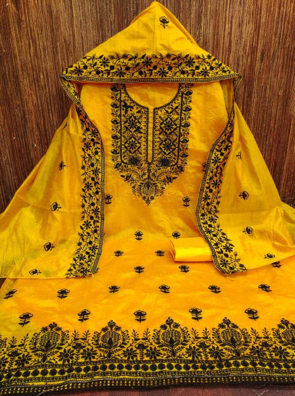 RN SILK MILL HEAVY CHANDERI NECK EMBROIDERED SUITS