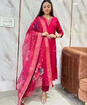 SHRUTI CREATION PINK ROMAN SILK HANDWORK KURTI