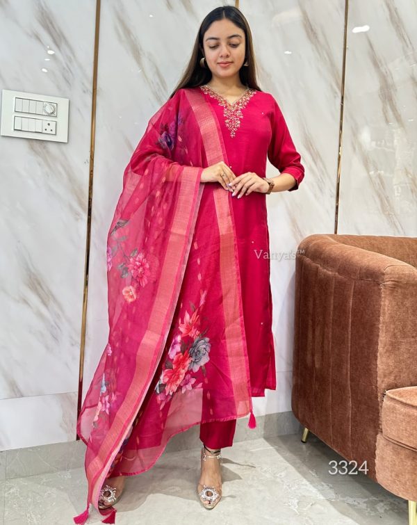 SHRUTI CREATION PINK ROMAN SILK HANDWORK KURTI