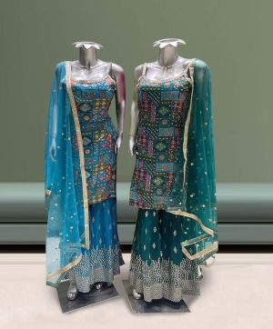 HK 1715 C D DESIGNER PLAZZO SUITS WHOLESALE