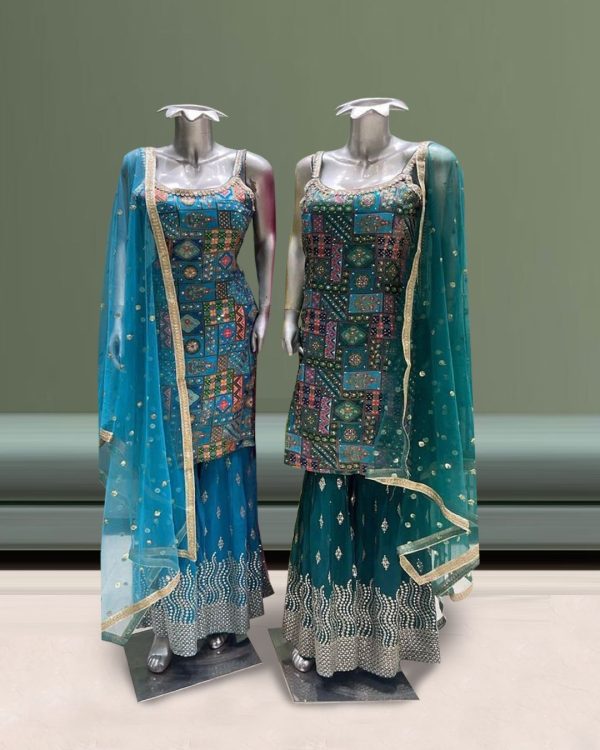HK 1715 C D DESIGNER PLAZZO SUITS WHOLESALE