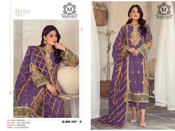MARYAM'S 167 C ORGANZA PAKISTANI SUITS WHOLESALE