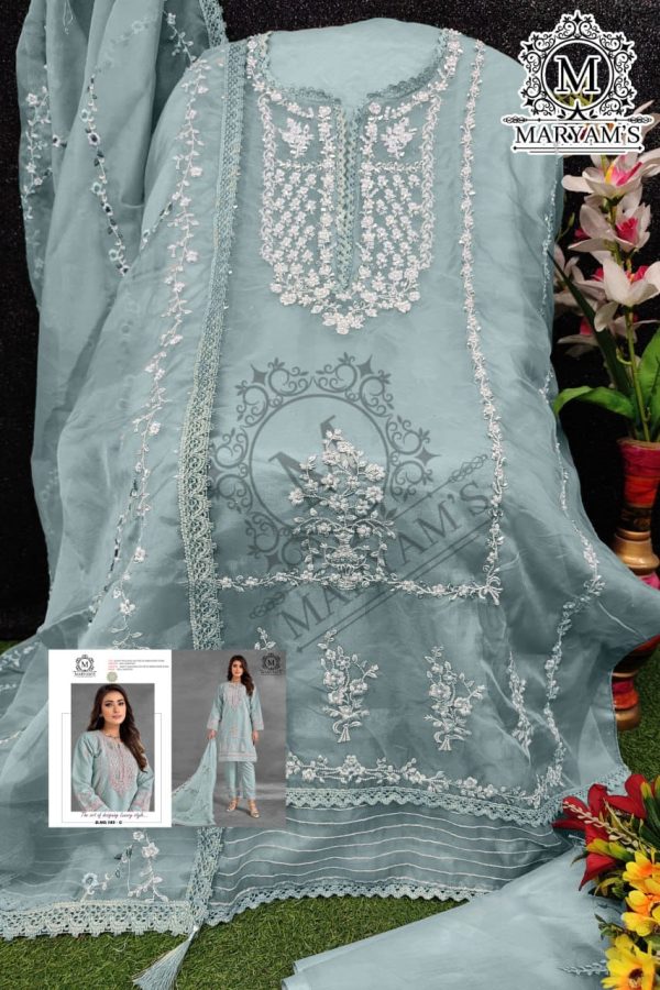 MARYAM'S 185 C ORGANZA PAKISTANI SUITS WHOLESALE