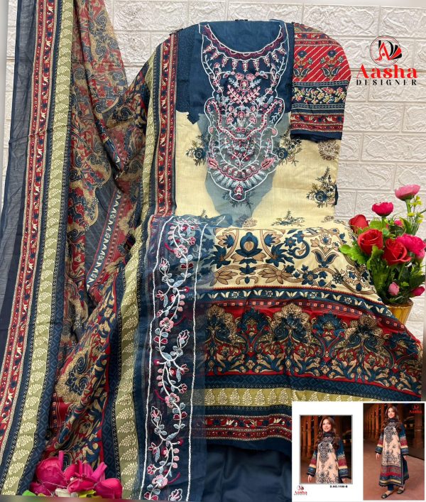 AASHA DESIGNER 1180 B COTTON EMBROIDERED SUIT