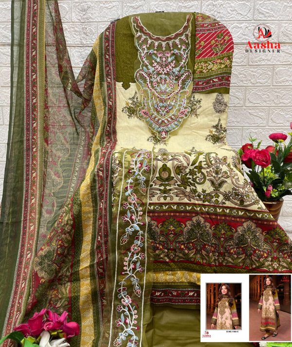 AASHA DESIGNER 1180 C COTTON EMBROIDERED SUIT