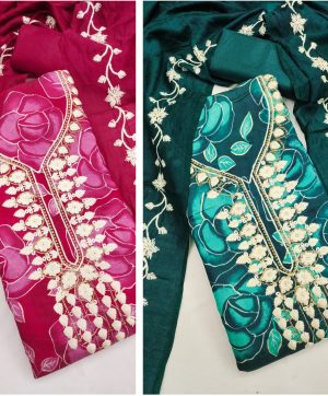 DESIGNER SUITS DS PV CHANDERI PRINT DRESS MATERIAL