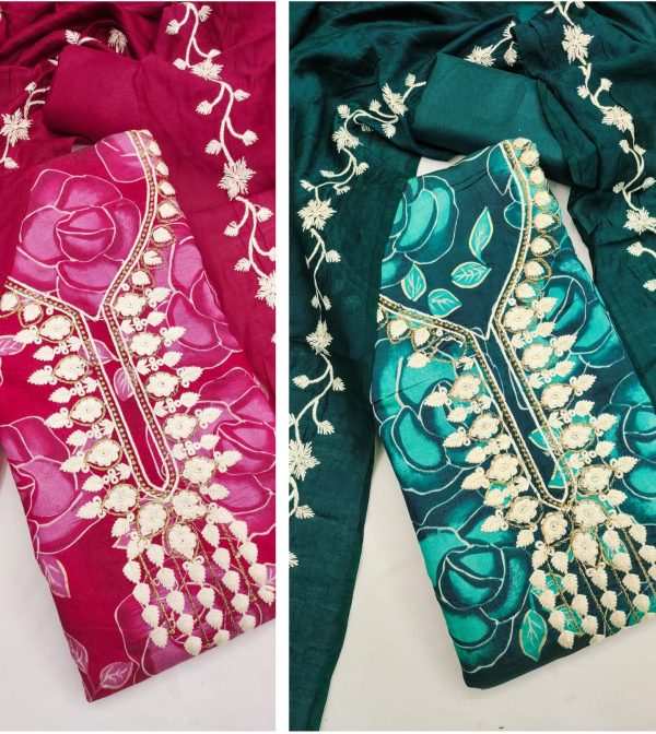 DESIGNER SUITS DS PV CHANDERI PRINT DRESS MATERIAL