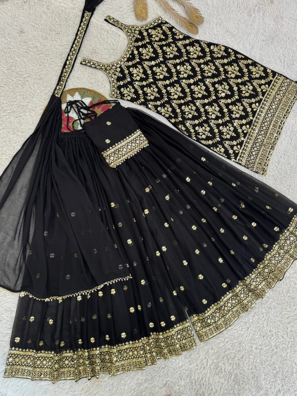 HK 1727 B DESIGNER GEORGETTE PLAZZO SUITS WHOLESALE
