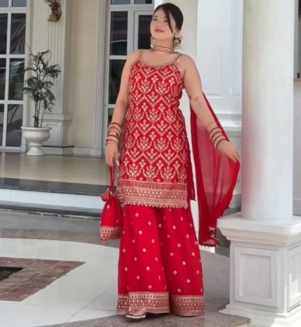HK 1727 C DESIGNER GEORGETTE PLAZZO SUITS WHOLESALE