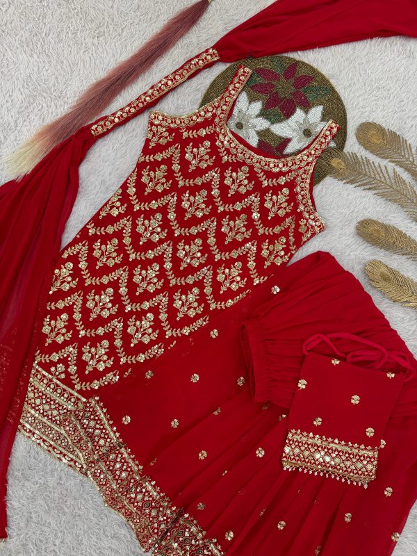 HK 1727 C DESIGNER GEORGETTE PLAZZO SUITS WHOLESALE
