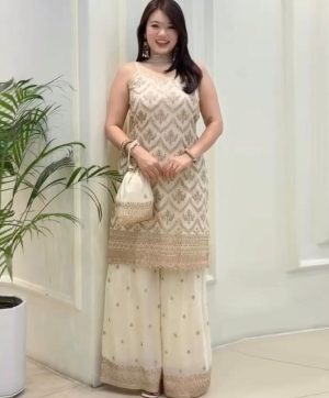 HK 1727 D DESIGNER GEORGETTE PLAZZO SUITS WHOLESALE