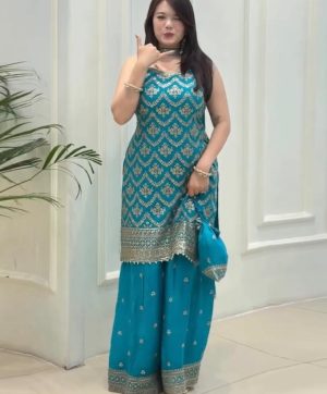 HK 1727 E DESIGNER GEORGETTE PLAZZO SUITS WHOLESALE