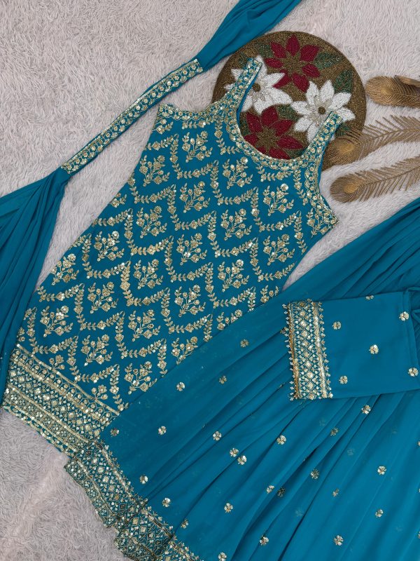 HK 1727 E DESIGNER GEORGETTE PLAZZO SUITS WHOLESALE