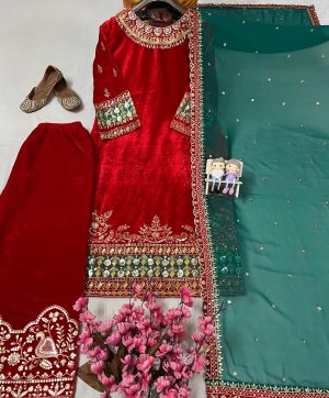 LC 1397 DESIGNER VELVET PLAZZO SUITS WHOLESALE