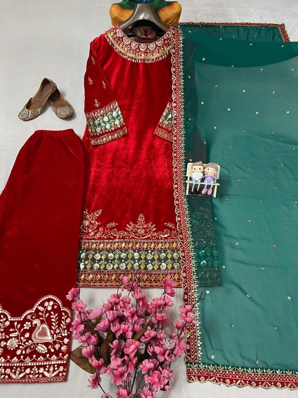 LC 1397 DESIGNER VELVET PLAZZO SUITS WHOLESALE