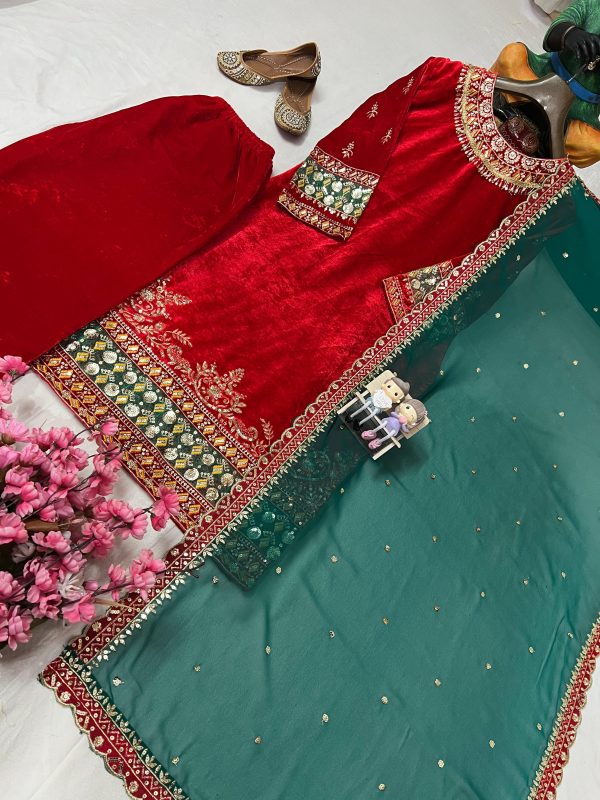 LC 1397 DESIGNER VELVET PLAZZO SUITS WHOLESALE