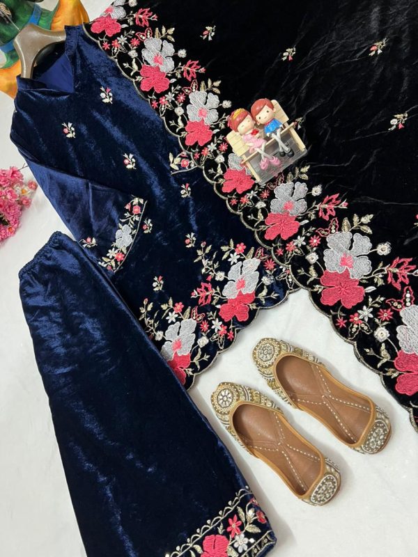 LC 1398 DESIGNER VELVET PLAZZO SUITS ONLINE