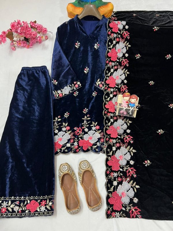 LC 1398 DESIGNER VELVET PLAZZO SUITS ONLINE