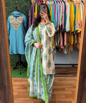 MURTI TRENDS GREEN COTTON STYLISH KURTI